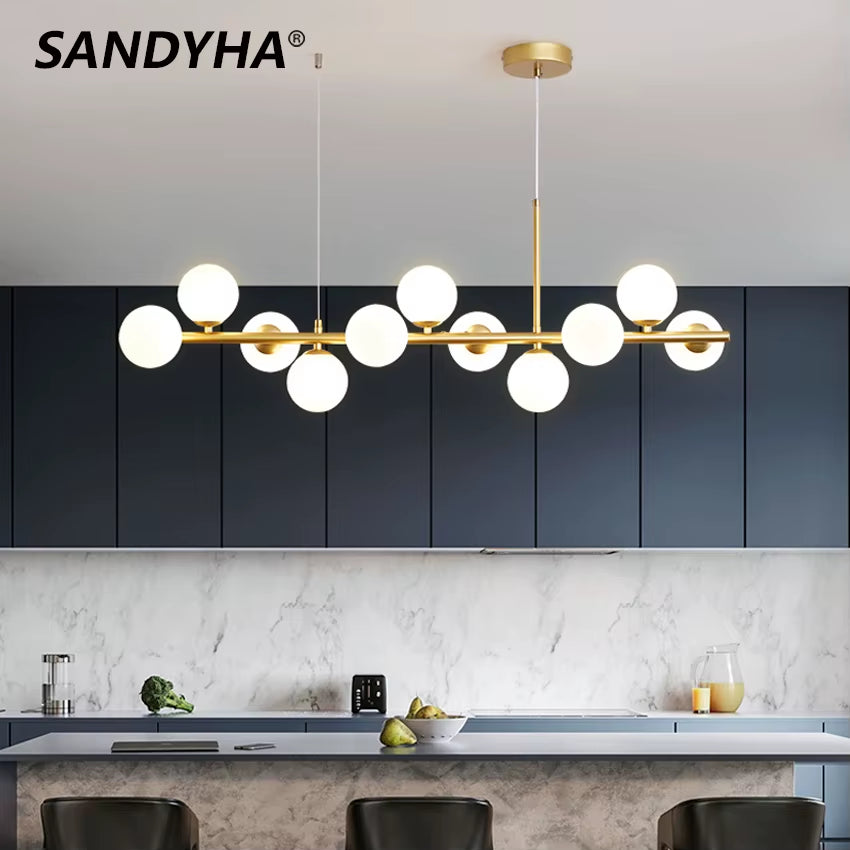 LED Gold Black Pendant Light Modern Glass Ball Chandelier Lighting for Dining Room and Kitchen Island Table Bar Lamp New