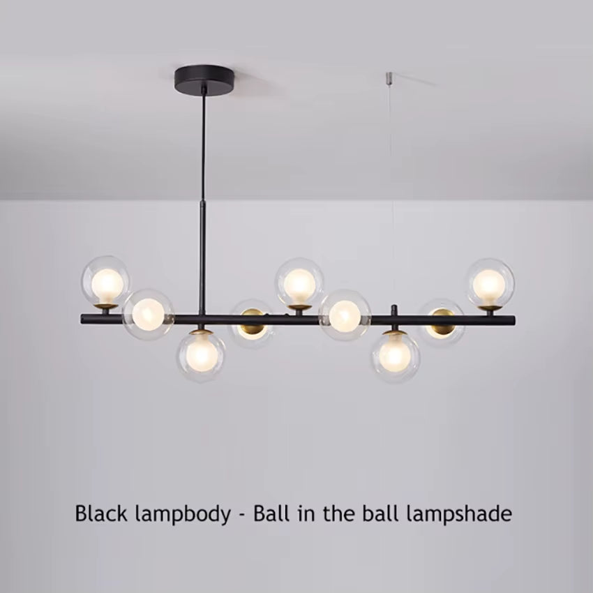 LED Gold Black Pendant Light Modern Glass Ball Chandelier Lighting for Dining Room and Kitchen Island Table Bar Lamp New
