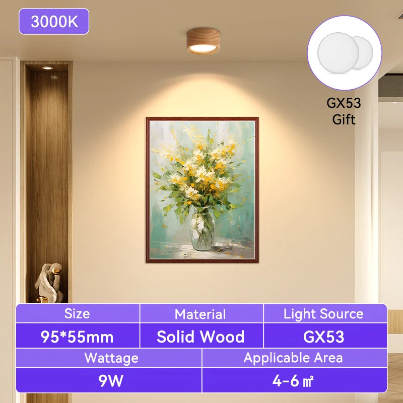 GX53 Downlight Wooden Ceiling Lamp 220V Indoor Decor Lamps Room Lighting Living Room Corridor LED down Lights for Street Bedroom