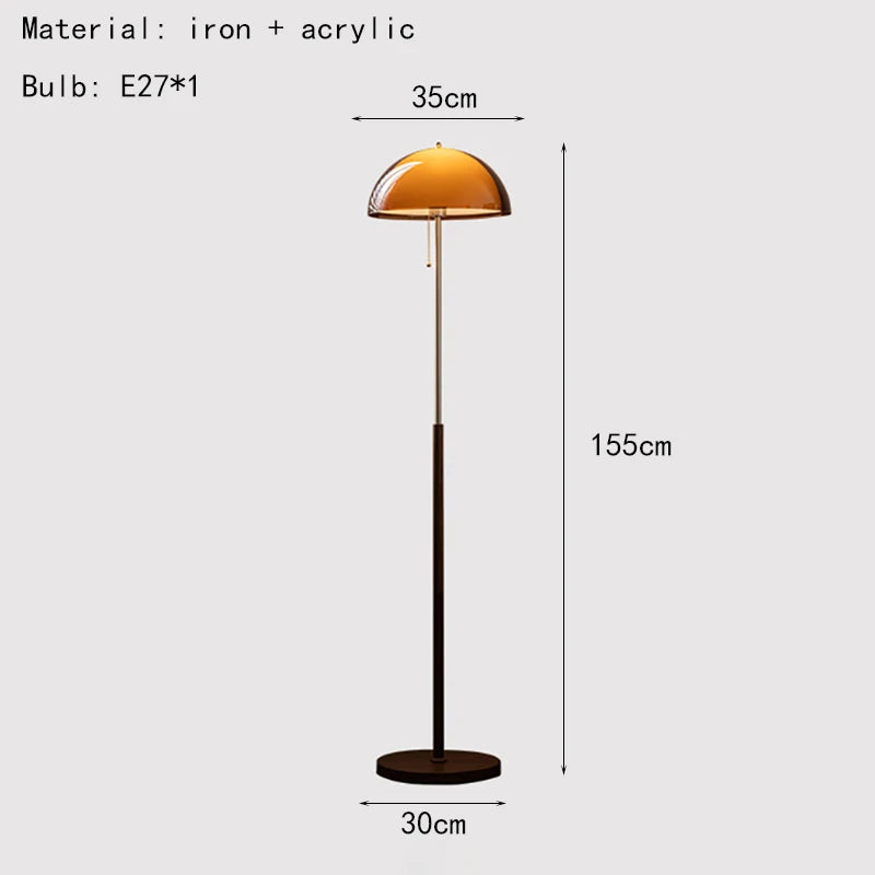 Vintage Dark Brown Acrylic Lampshade Floor Lamp E27 Bulb for Bedroom Living Room Office Indoor Home Decorative Lighting Fixture