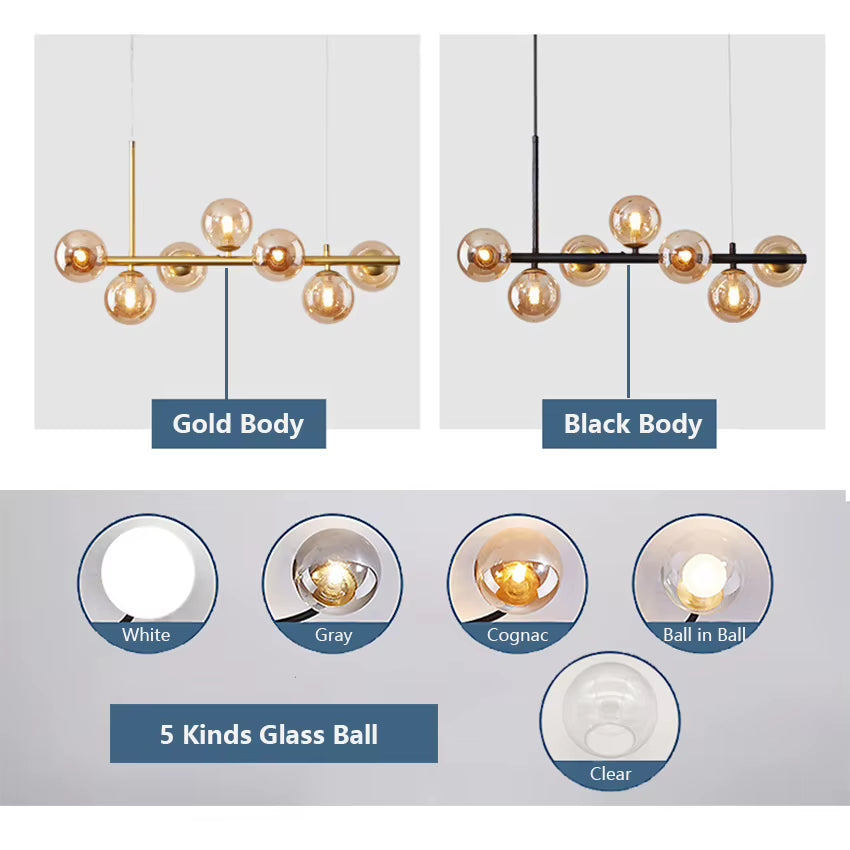 LED Gold Black Pendant Light Modern Glass Ball Chandelier Lighting for Dining Room and Kitchen Island Table Bar Lamp New